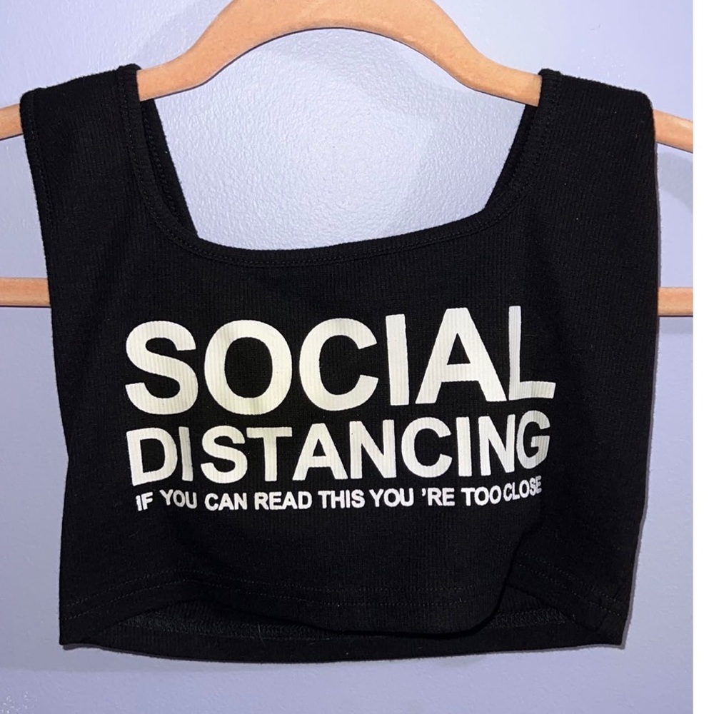 Black “Social Distancing” Crop Top